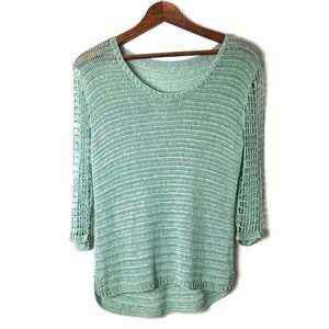 Open Knit Top With Pearl Embellished Detail
